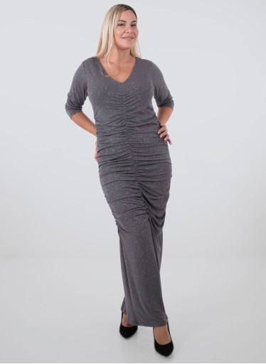 Ελαστικό λούρεξ γκρι μάξι φόρεμα με λάμψεις