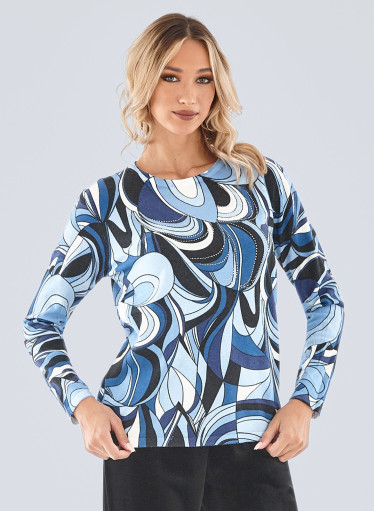 Πλεκτή μπλούζα με μπλε μοτίβα Πλεκτή μπλούζα με μπλε μοτίβα