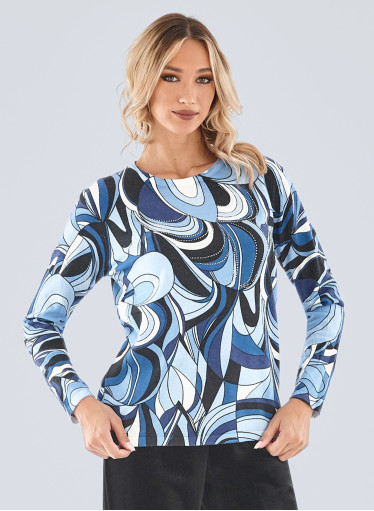 Πλεκτή μπλούζα με μπλε μοτίβα Πλεκτή μπλούζα με μπλε μοτίβα