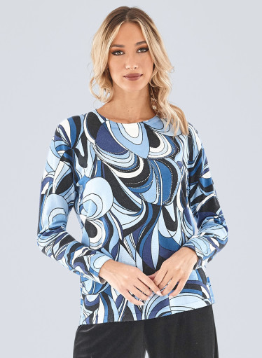 Πλεκτή μπλούζα με μπλε μοτίβα Πλεκτή μπλούζα με μπλε μοτίβα