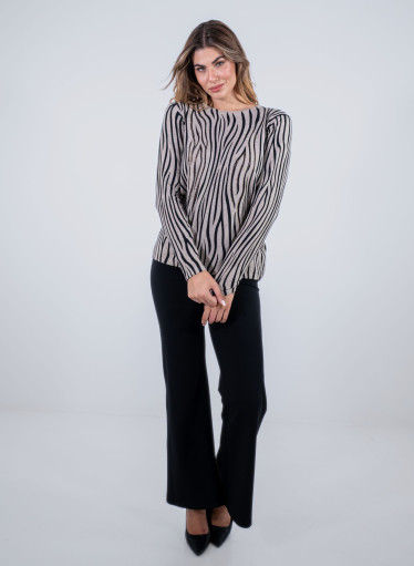 Πλεκτή μπεζ - μαύρη ζεβρέ μπλούζα Πλεκτή μπεζ - μαύρη ζεβρέ μπλούζα