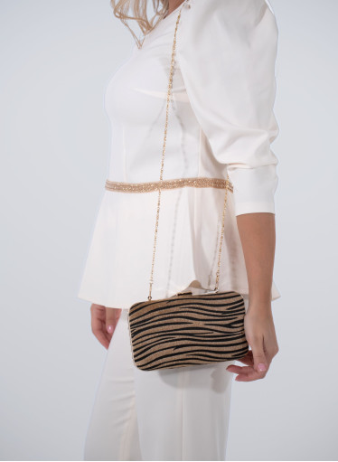 Clutch bag zebra animal print με χρυσή μεταλλική ράγα