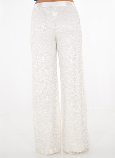 Λευκή δαντελένια παντελόνα με λάστιχο