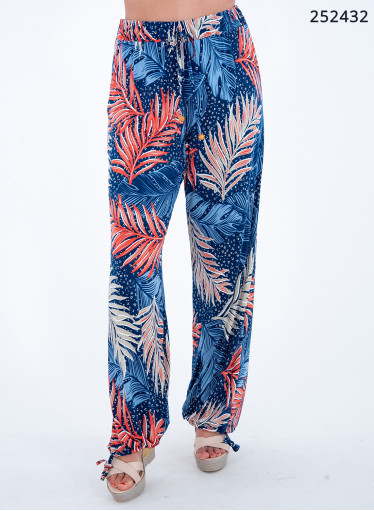 Μπλε εμπριμέ παντελόνα με λάστιχο Μπλε εμπριμέ παντελόνα με λάστιχο