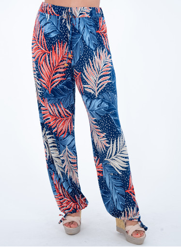 Μπλε εμπριμέ παντελόνα με λάστιχο Μπλε εμπριμέ παντελόνα με λάστιχο