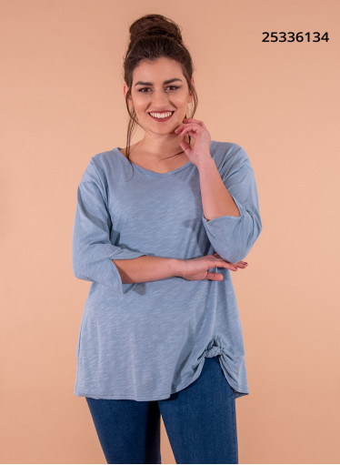 Νεανική μπλε βαμβακερή μπλούζα με κόμπο