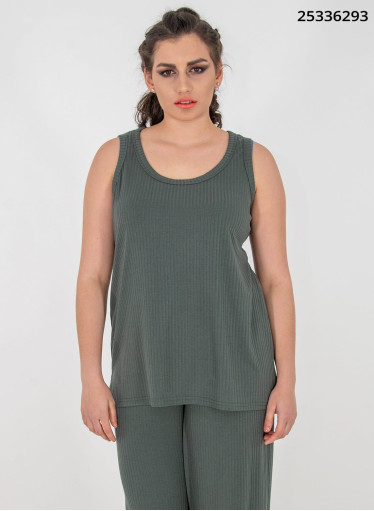 Χακί μονόχρωμη αμάνικη μπλούζα