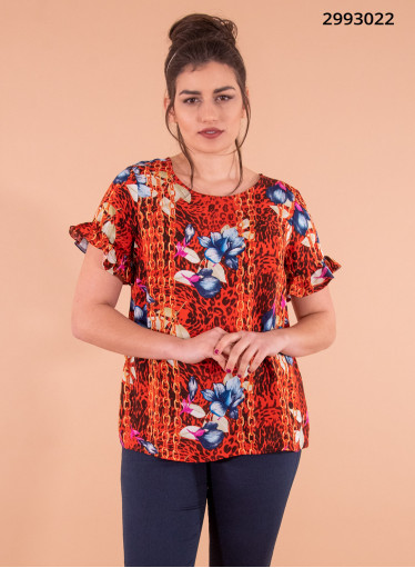 Εμπριμέ μπλούζα με εντυπωσιακή πλάτη