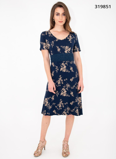 Μπλε φλοράλ φόρεμα με δαντέλα