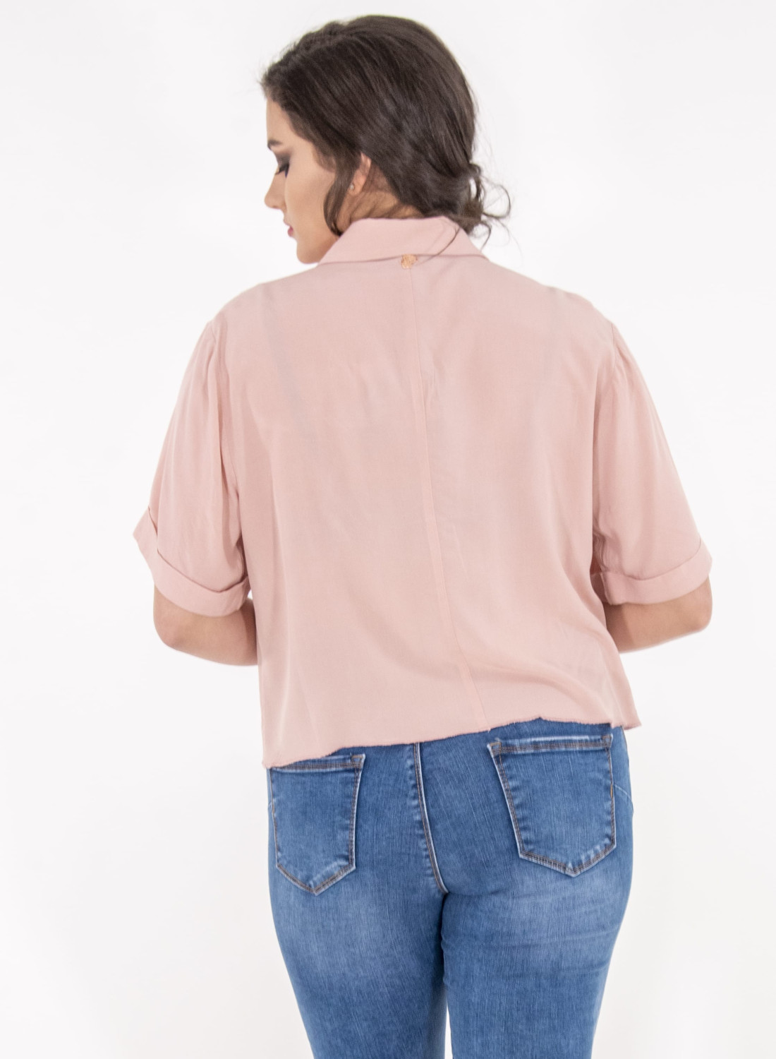 Ροζ κοντό πουκάμισο με φιόγκο