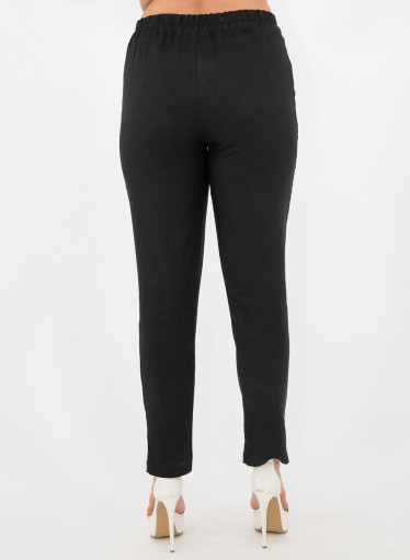 Μαύρο λινό παντελόνι με λάστιχο