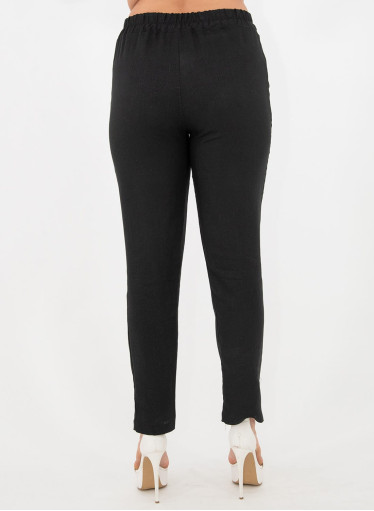 Μαύρο λινό παντελόνι με λάστιχο