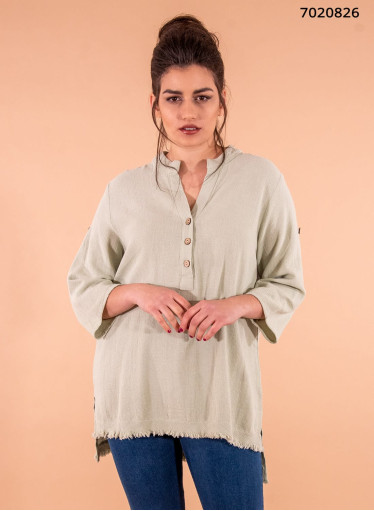 Μονόχρωμη βαμβακερή ριχτή πουκαμίσα 