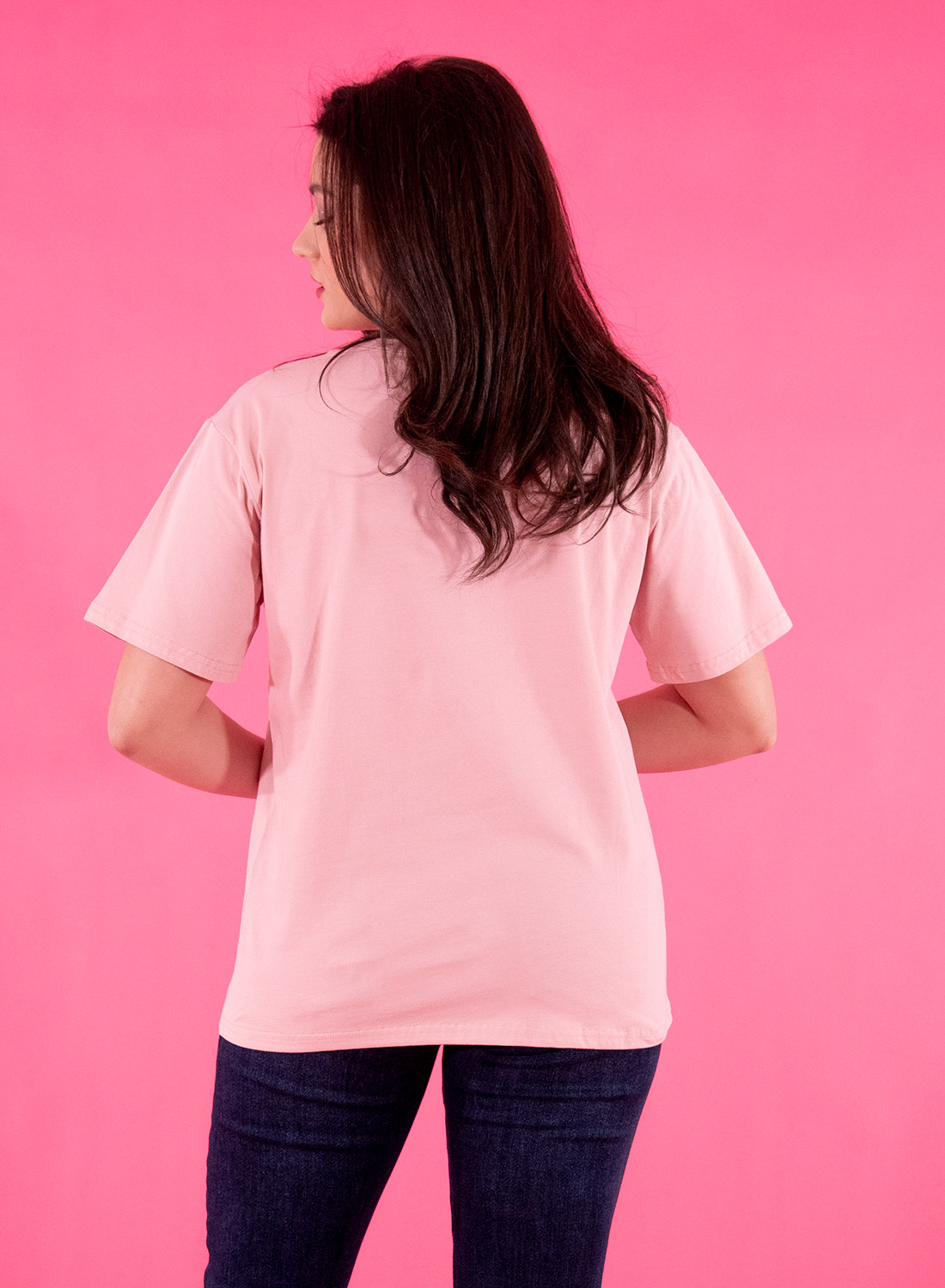 Ροζ κοντομάνικη μπλούζα με στάμπα