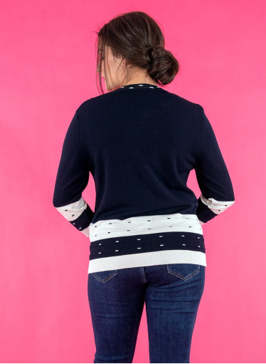 Μπλε-λευκή πλέκτη ζακέτα