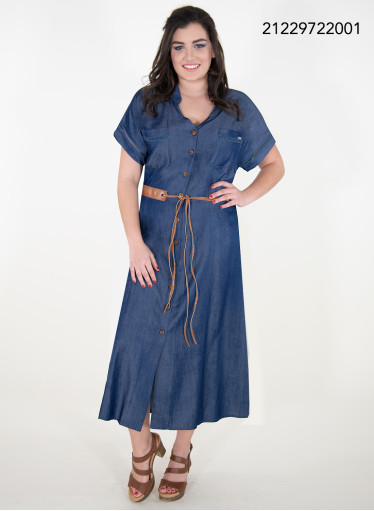 Θηλυκό μπλε φόρεμα με ζωνάκι