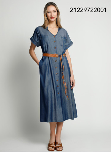 Θηλυκό μπλε φόρεμα με ζωνάκι