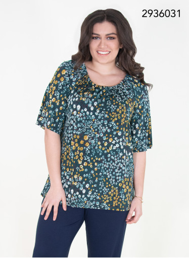 Φλοράλ κοντομάνικη μπλούζα