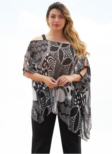 Ασπρόμαυρη αέρινη πουκαμίσα