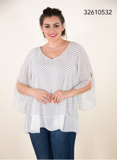 Λευκή αμπιγιέ πουά μπλούζα 