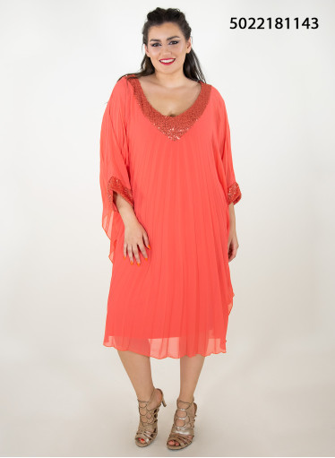 Κοραλί θηλυκό midi φόρεμα