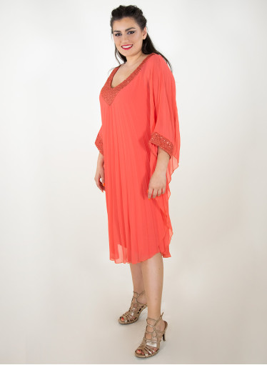 Κοραλί θηλυκό midi φόρεμα