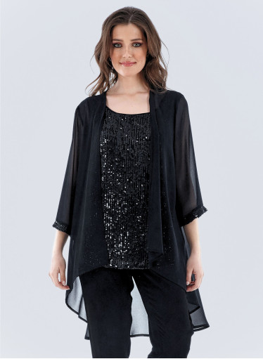 Κολακευτικό σετ τοπ με τουνίκ σε μαύρο χρώμα