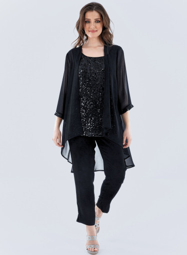 Κολακευτικό σετ τοπ με τουνίκ σε μαύρο χρώμα