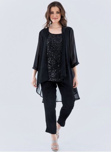 Κολακευτικό σετ τοπ με τουνίκ σε μαύρο χρώμα