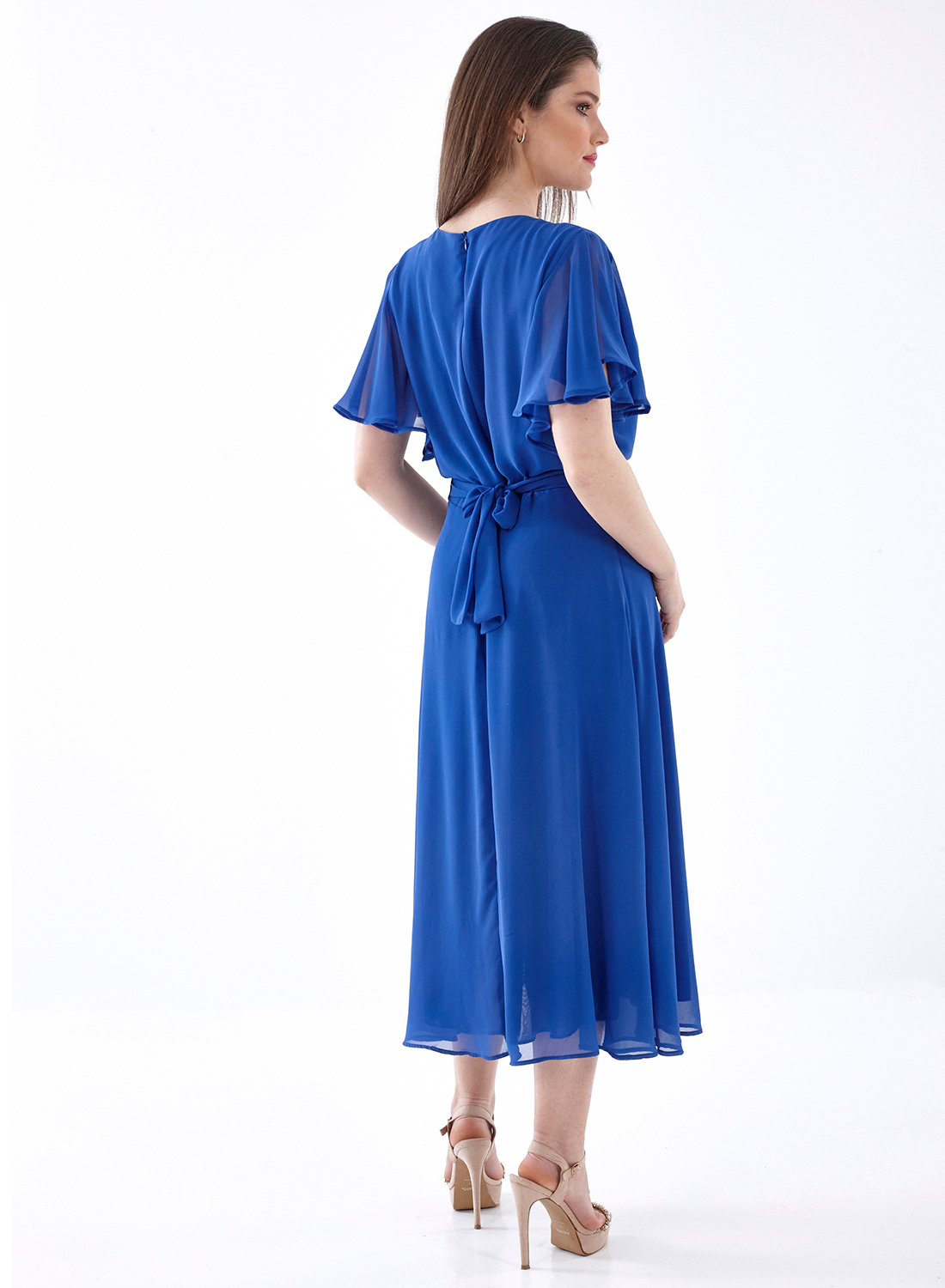 Μπλε midi αέρινο φόρεμα