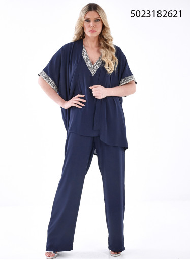 Κομψό μπλε σετ τοπ-τουνίκ-παντελόνα