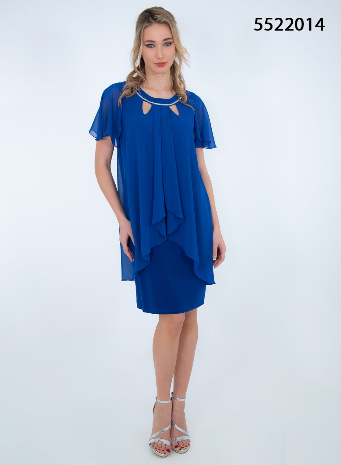 Μπλε ρουά φόρεμα με μουσελίνα