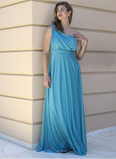 Αμπιγιέ τιρκουάζ μάξι φόρεμα με έναν ώμο