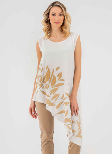 Λευκή μακριά ασύμμετρη μπλούζα