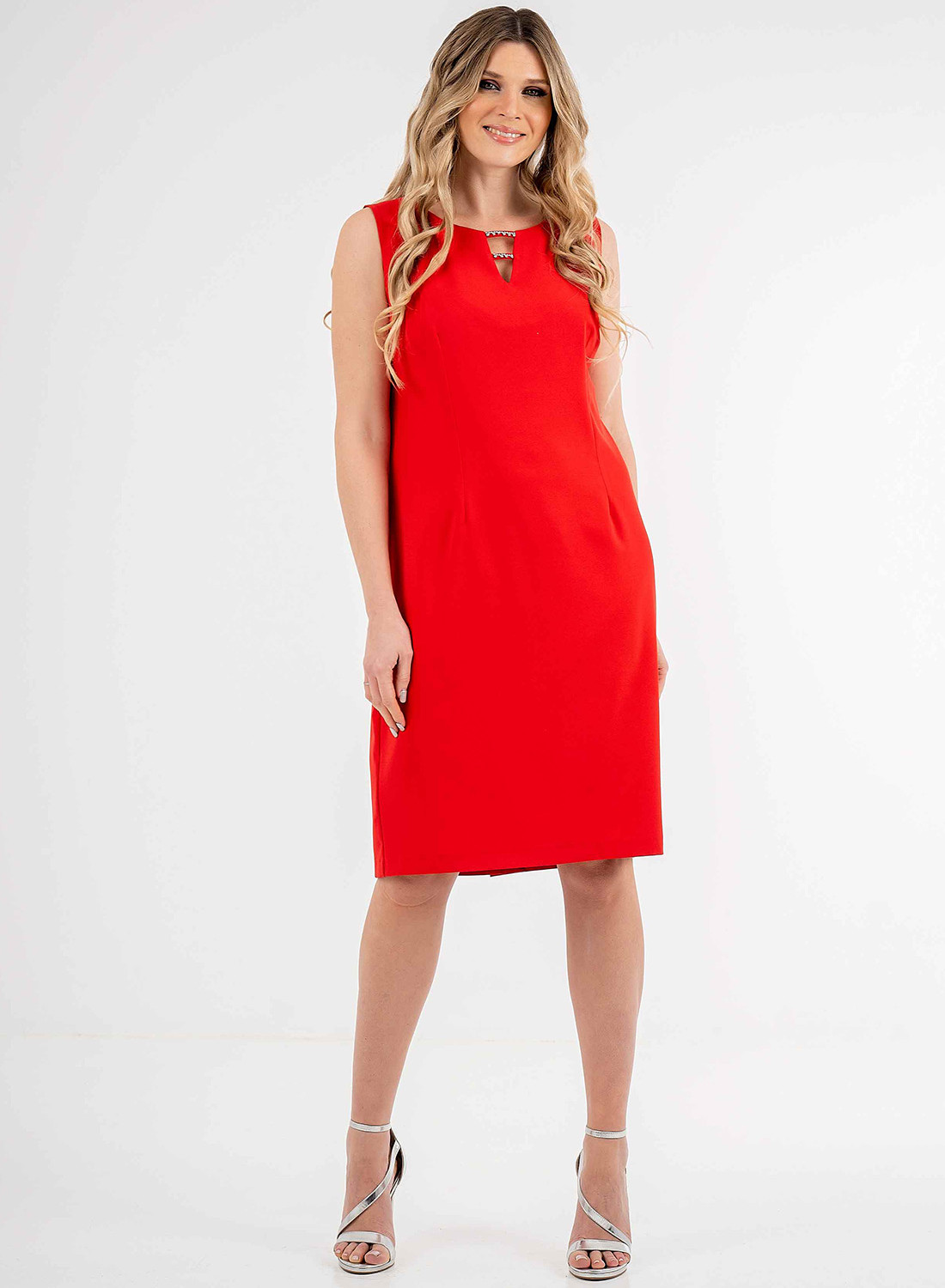 Θηλυκό midi κόκκινο φόρεμα