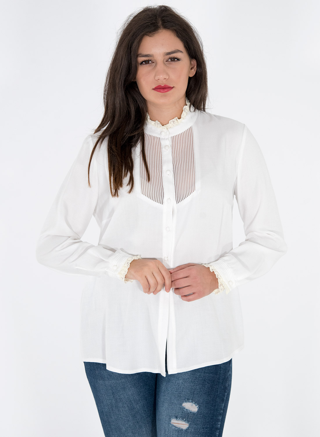 Λευκό εντυπωσιακό πουκάμισο με διαφάνεια 5077
